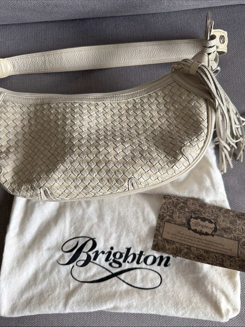 Brighton Vintage Woven Leather Shoulder Bag with Tassel - Picture 7 of 9